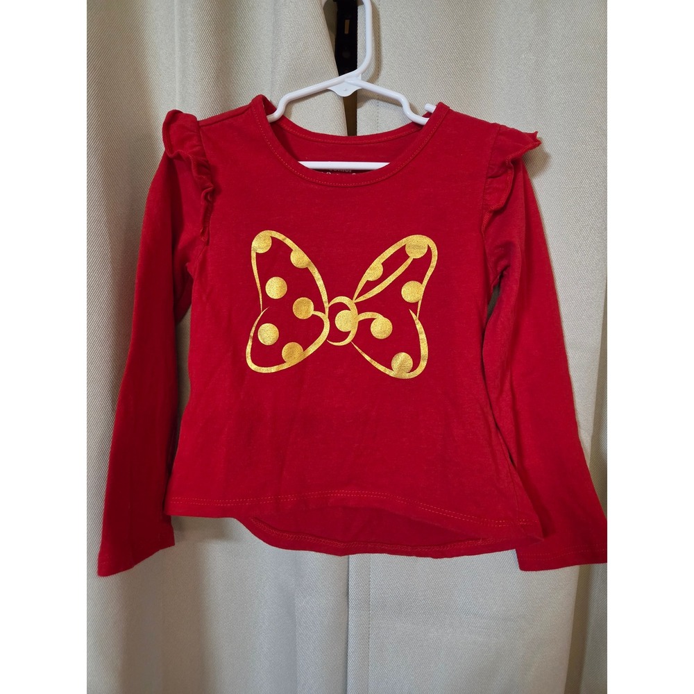 Disney Junior Minnie Mouse Girls Red Long Sleeve Ruffle Shoulder Shirt Size 5/6